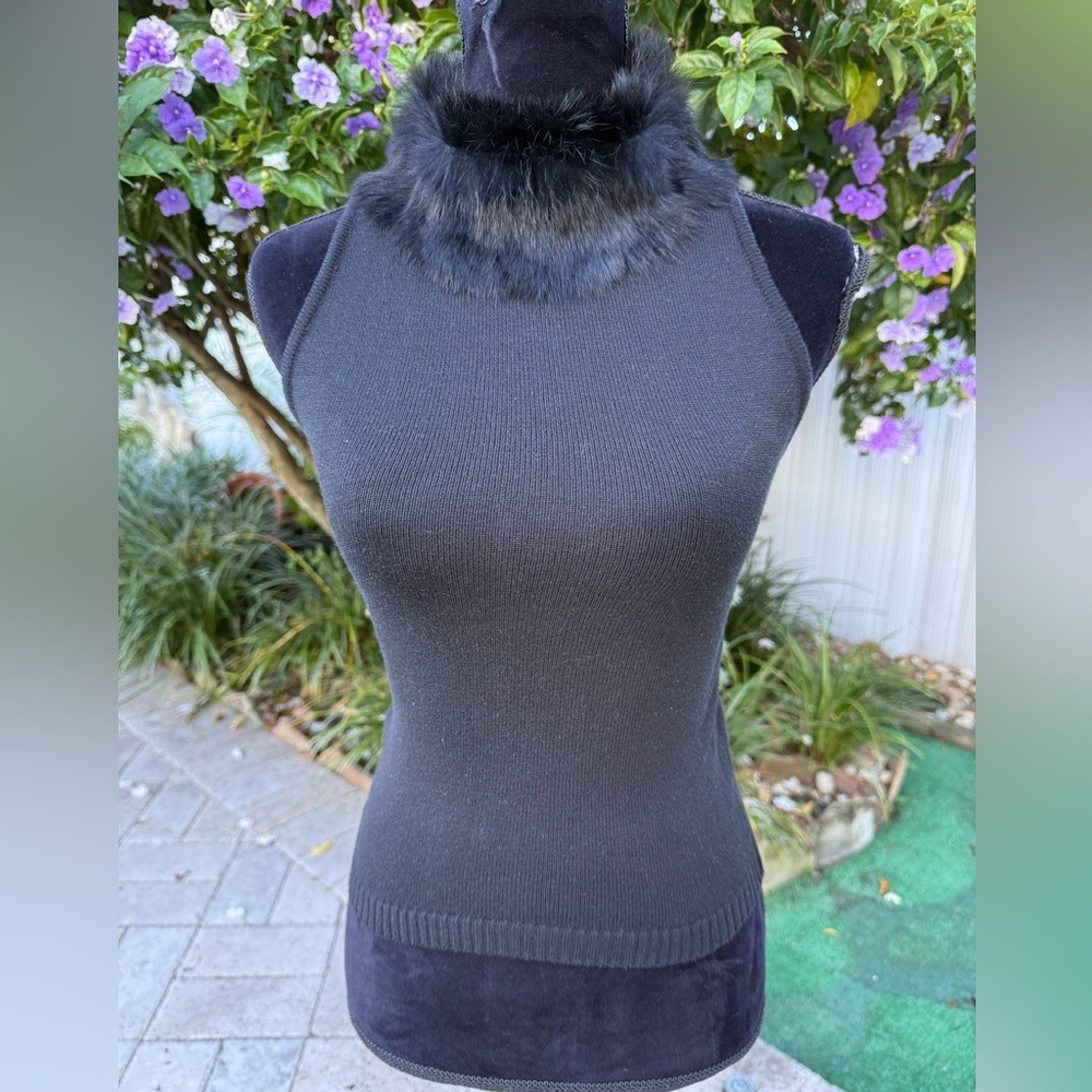 Vintage Bette Paige Black Fur-Trimmed Turtleneck Sweater - Picture 5 of 6
